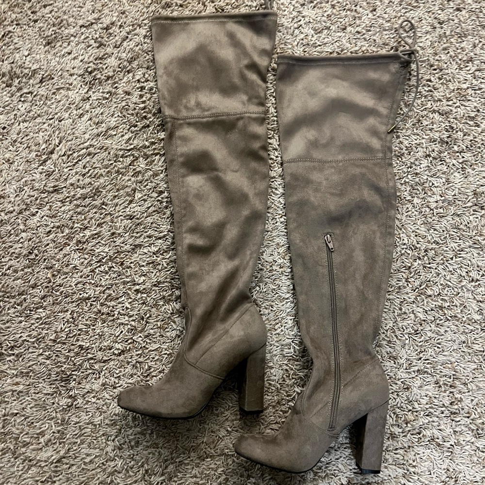 Taupe over the knee boots